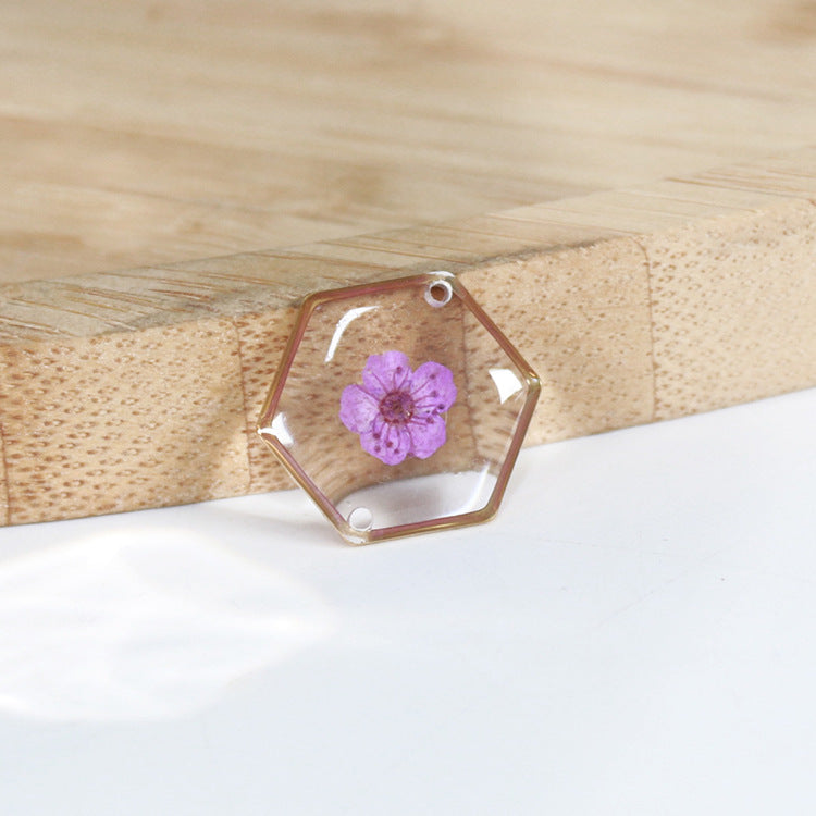 Wholesale New Hexagonal Dried Flower Bracelet Gold Silver Color Small Flower Forget-Me-Not Dried Flower Stainless Steel Chain